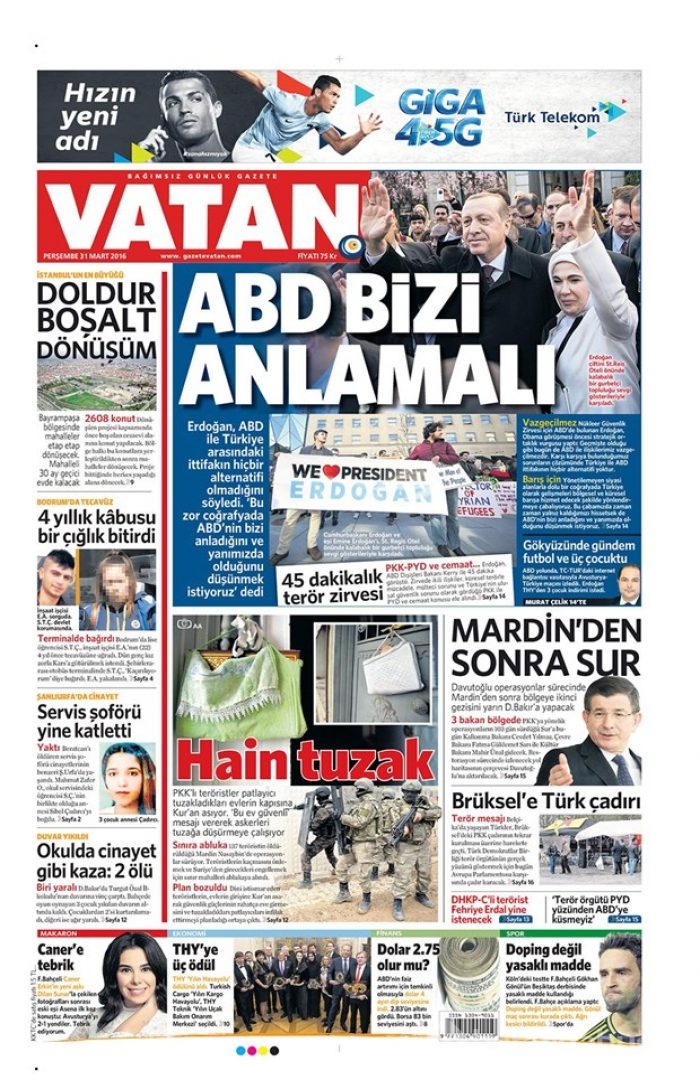Günün gazete manşetleri - 31 Mart 2016