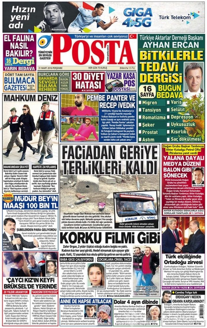 Günün gazete manşetleri - 31 Mart 2016