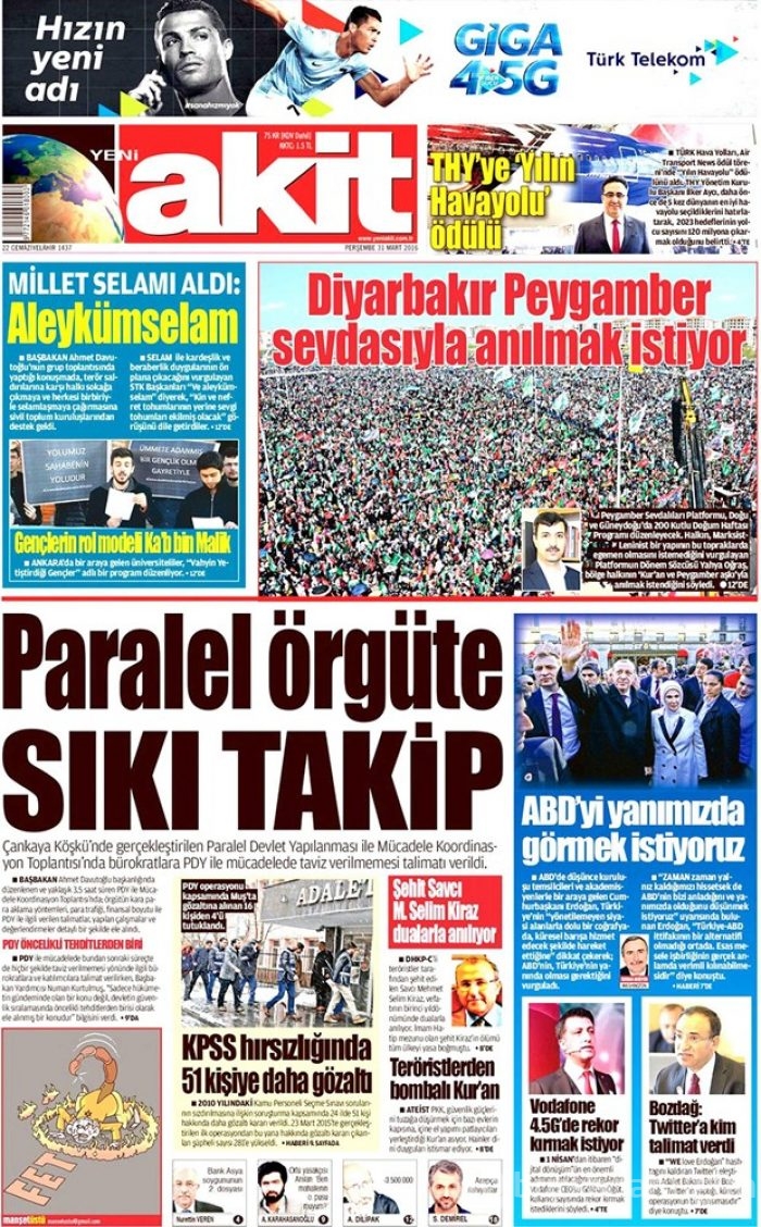 Günün gazete manşetleri - 31 Mart 2016