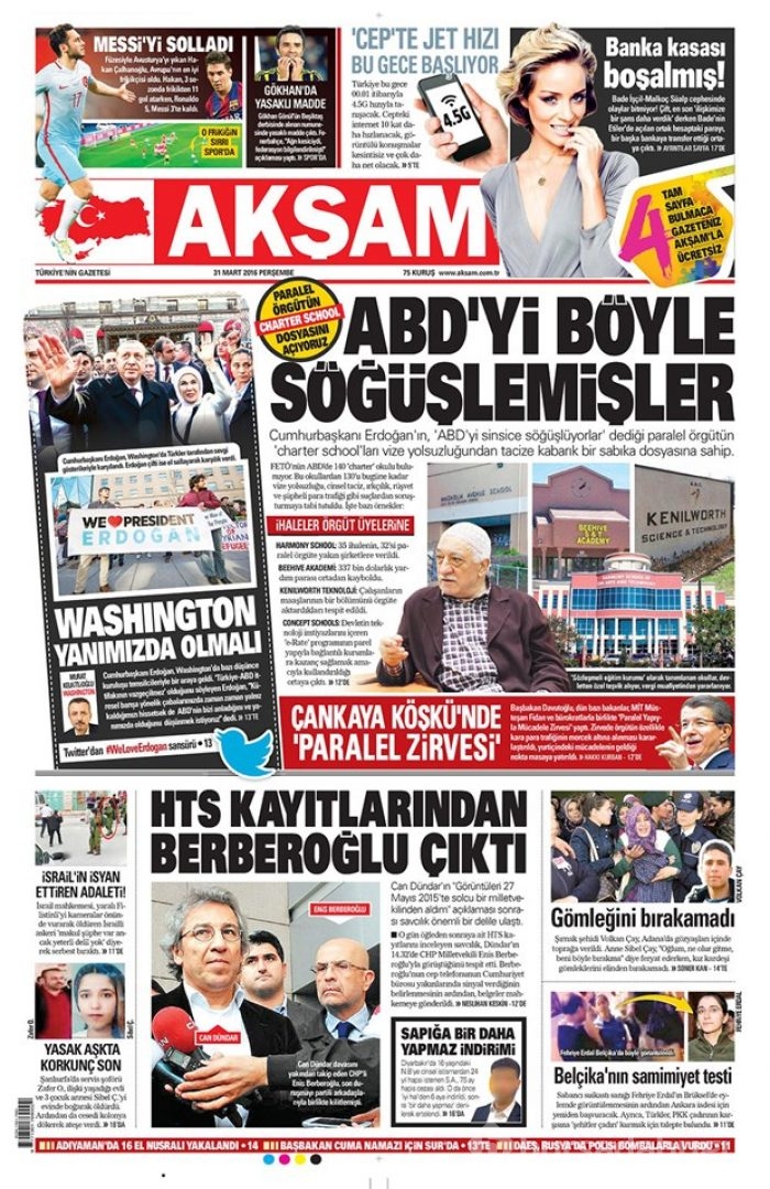 Günün gazete manşetleri - 31 Mart 2016