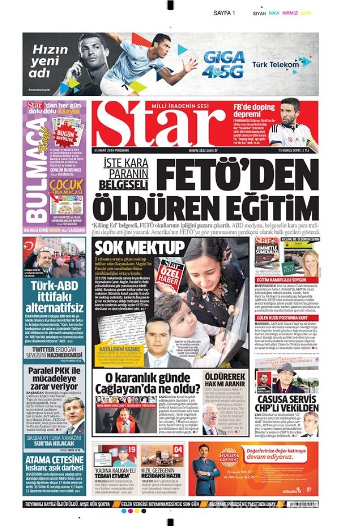 Günün gazete manşetleri - 31 Mart 2016