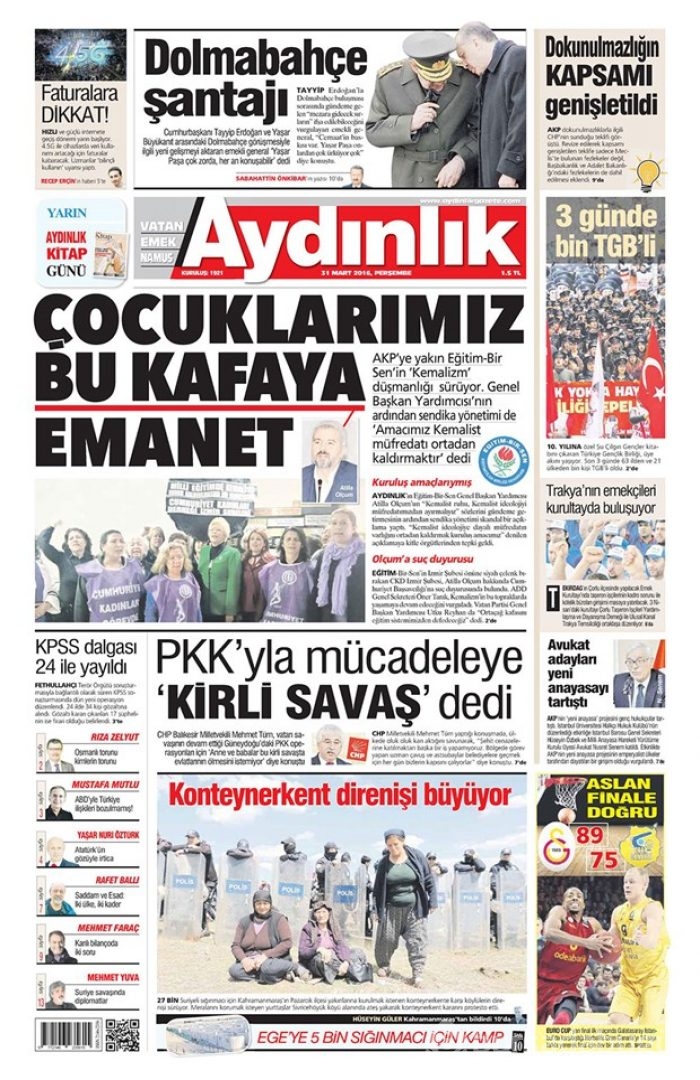 Günün gazete manşetleri - 31 Mart 2016
