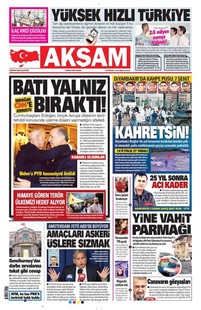 Günün gazete manşetleri - 1 Nisan 2016
