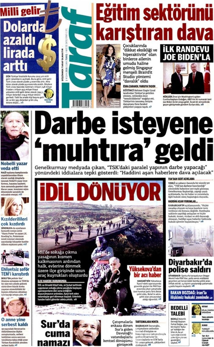 Günün gazete manşetleri - 1 Nisan 2016
