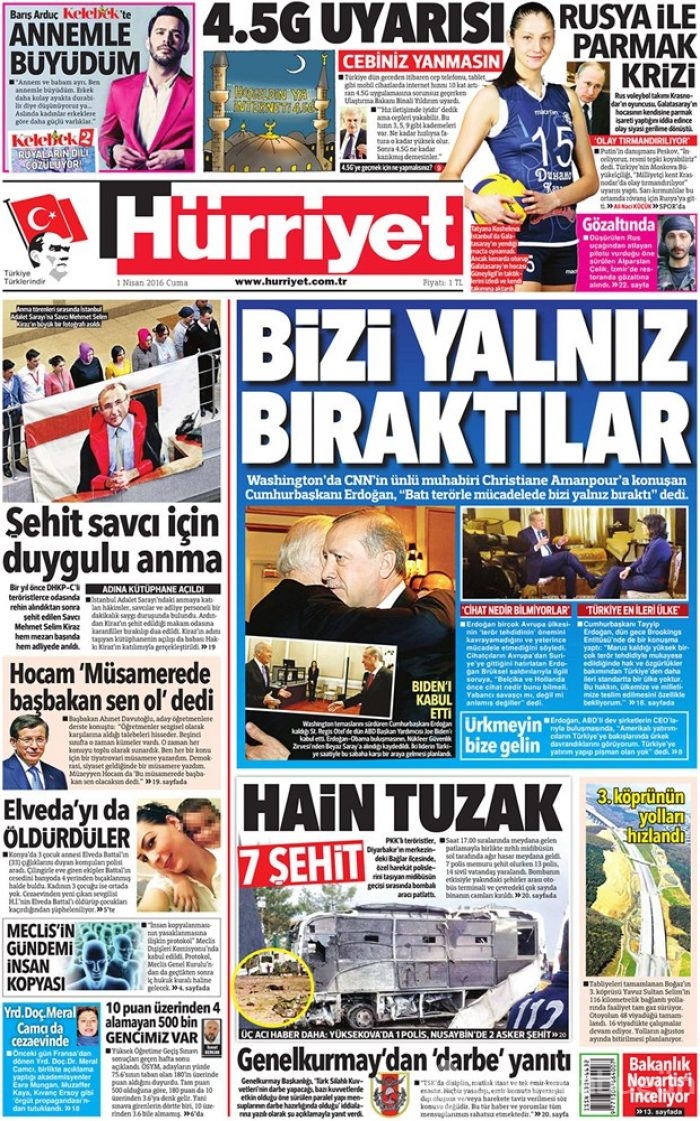 Günün gazete manşetleri - 1 Nisan 2016

