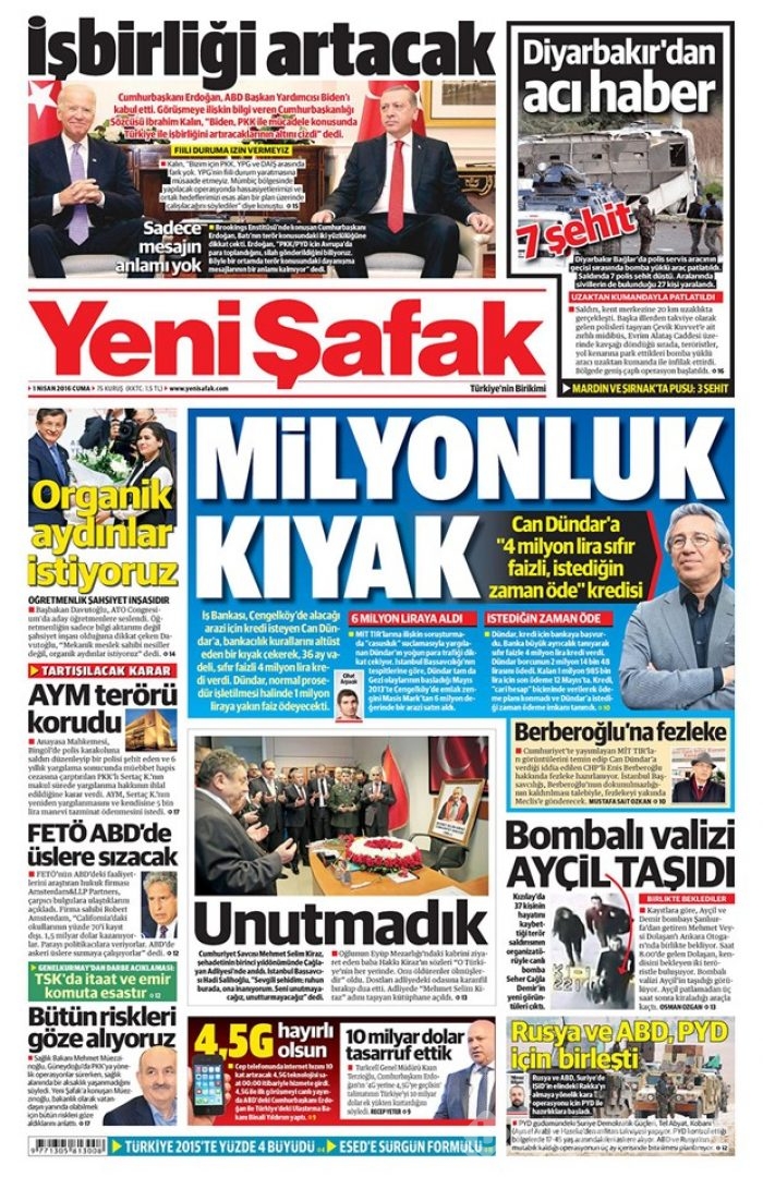 Günün gazete manşetleri - 1 Nisan 2016
