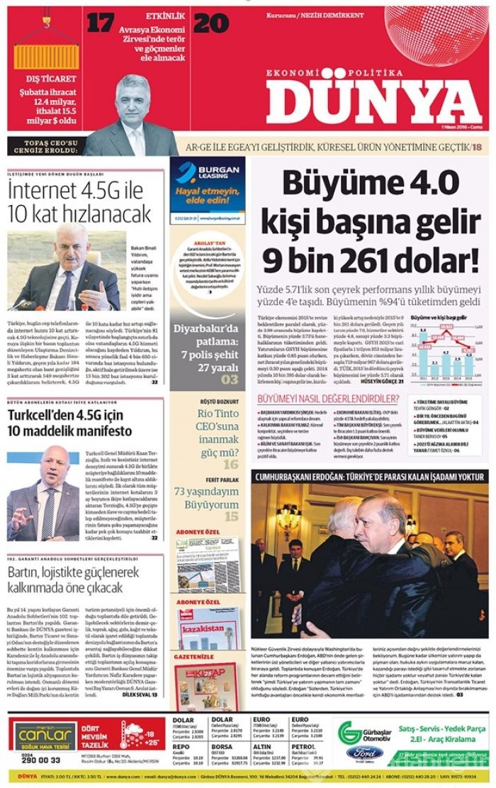 Günün gazete manşetleri - 1 Nisan 2016
