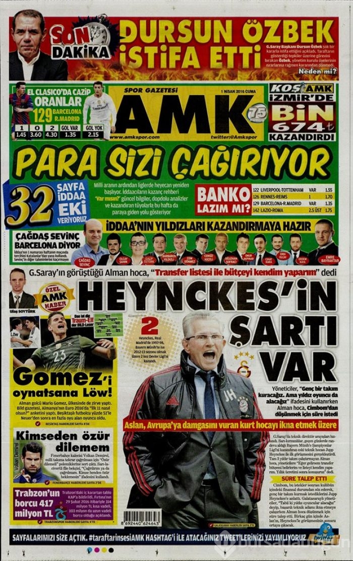 Günün gazete manşetleri - 1 Nisan 2016

