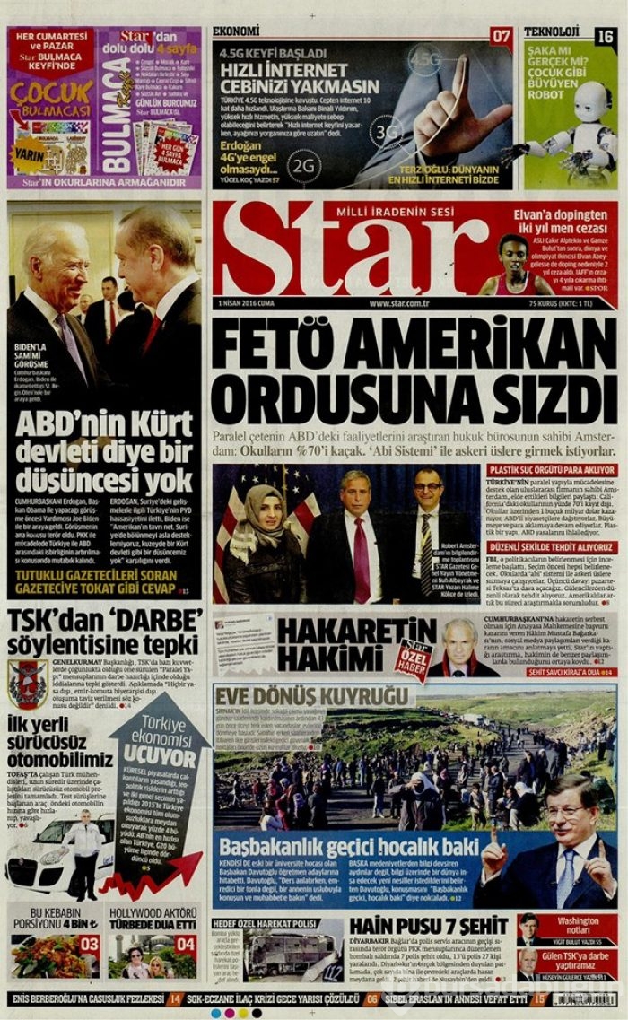 Günün gazete manşetleri - 1 Nisan 2016
