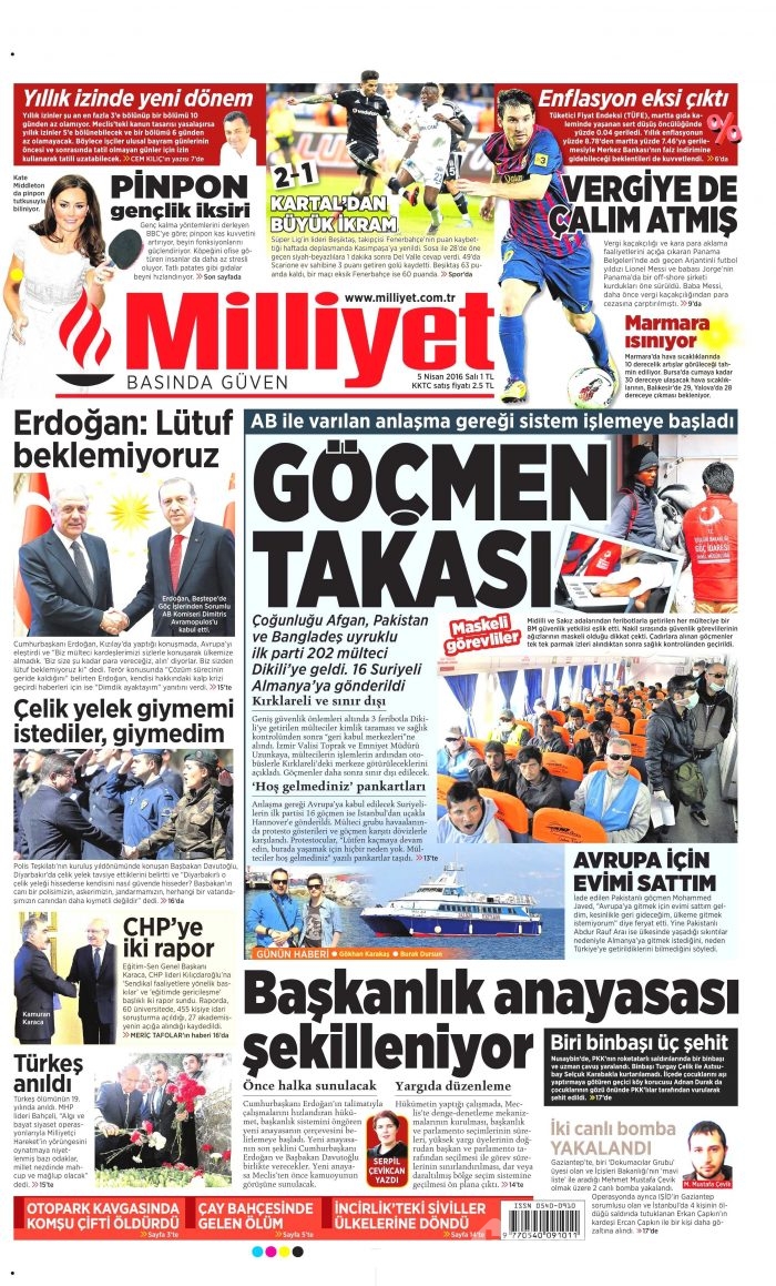 5 Nisan 2016 gazete manşetleri