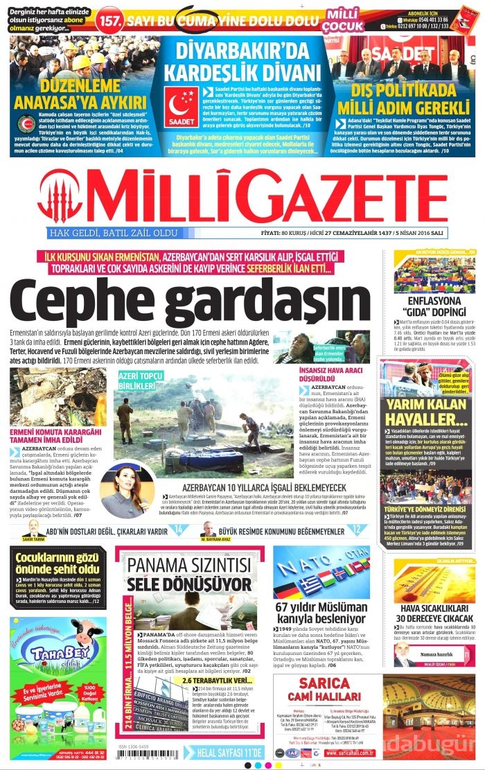 5 Nisan 2016 gazete manşetleri