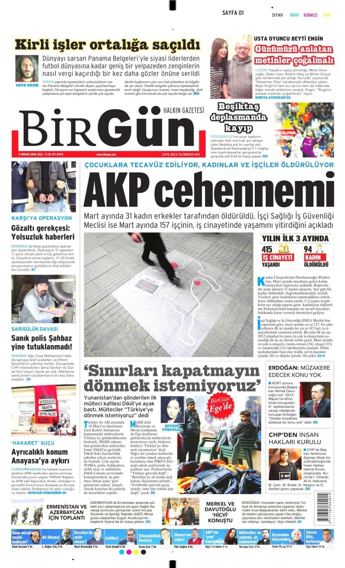 5 Nisan 2016 gazete manşetleri