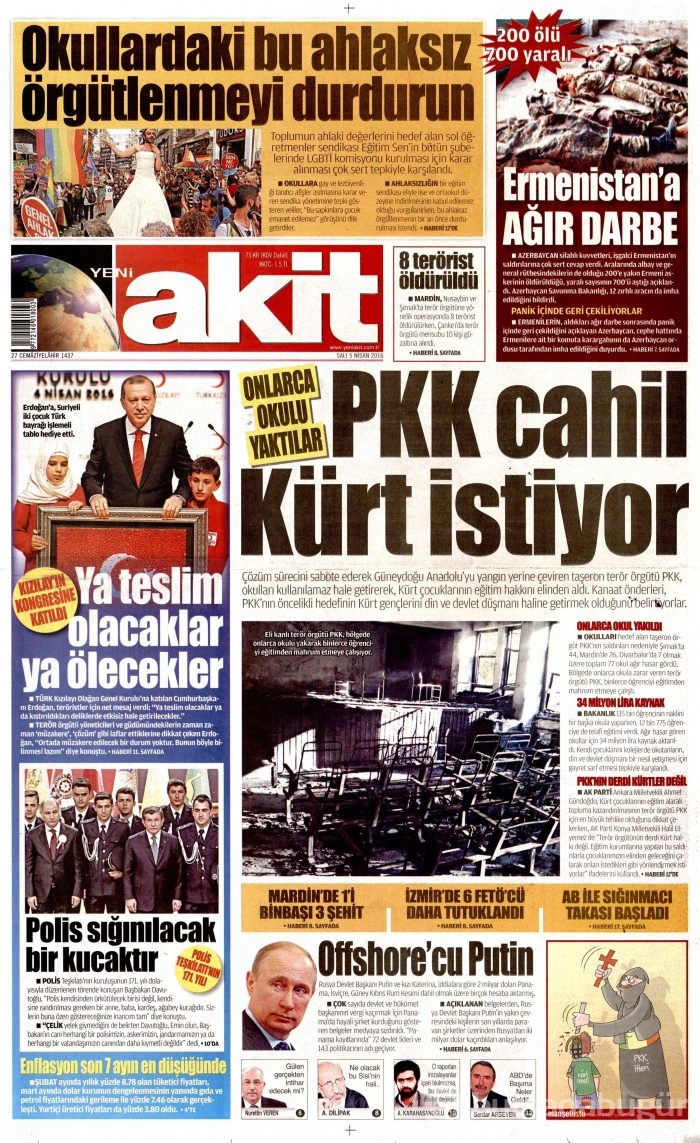5 Nisan 2016 gazete manşetleri