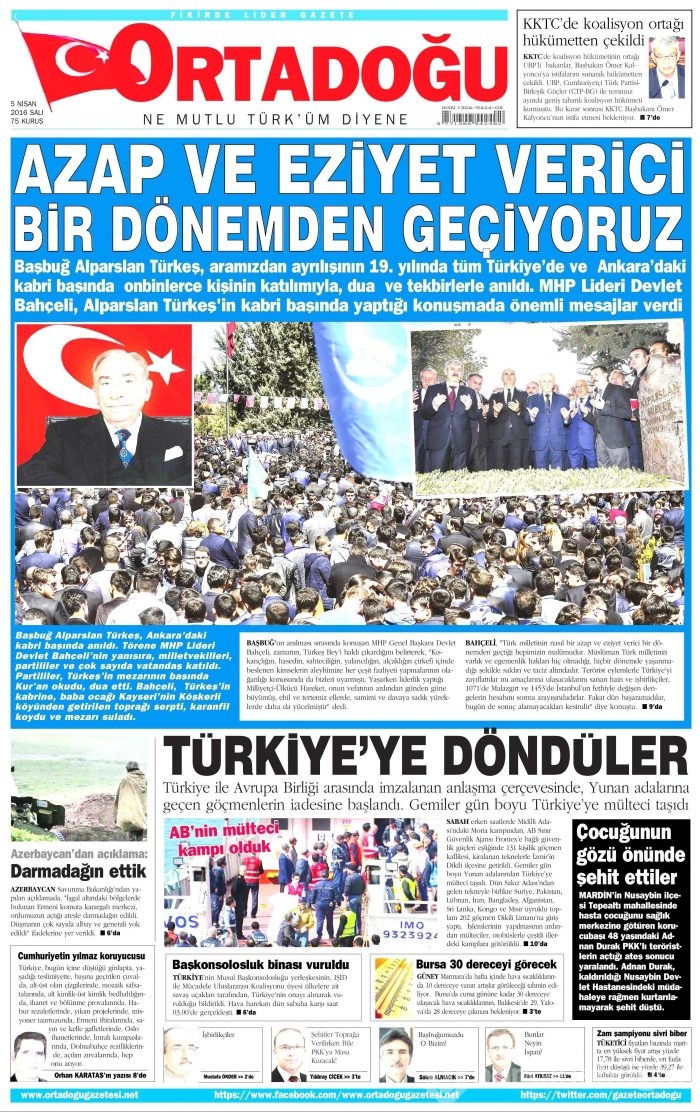 5 Nisan 2016 gazete manşetleri