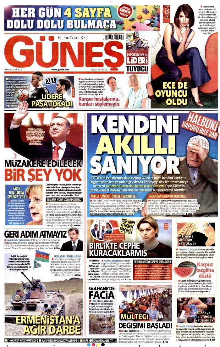 5 Nisan 2016 gazete manşetleri