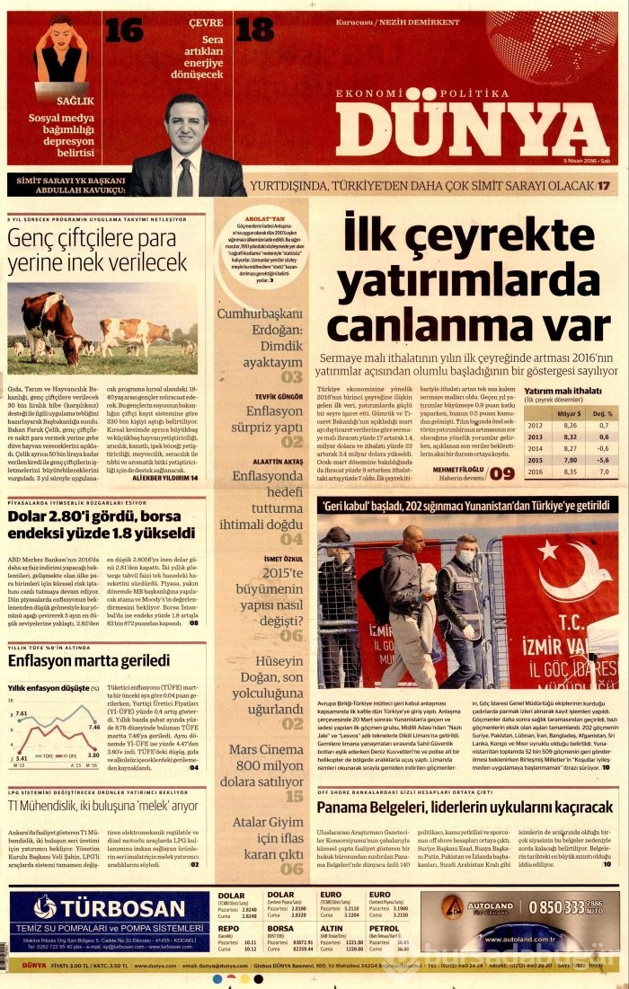 5 Nisan 2016 gazete manşetleri