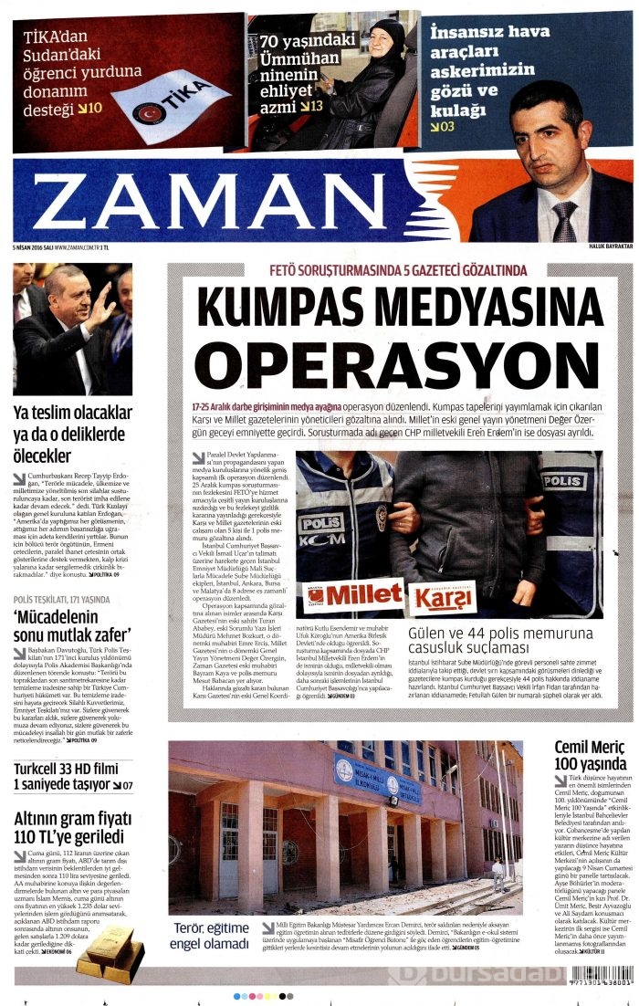 5 Nisan 2016 gazete manşetleri