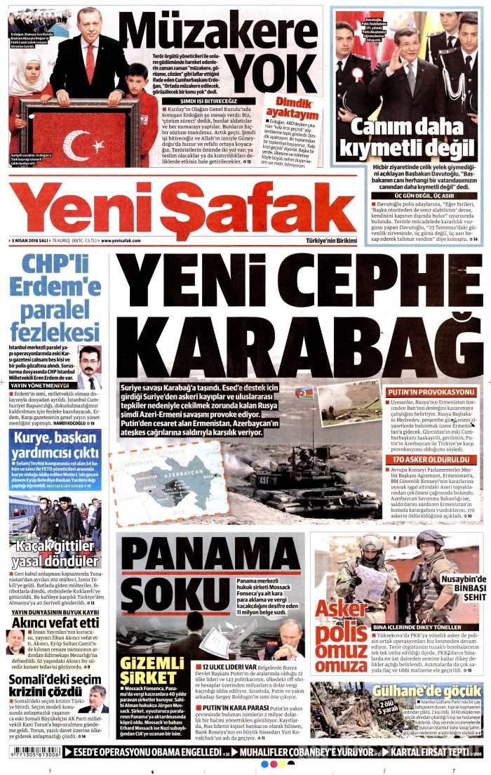 5 Nisan 2016 gazete manşetleri
