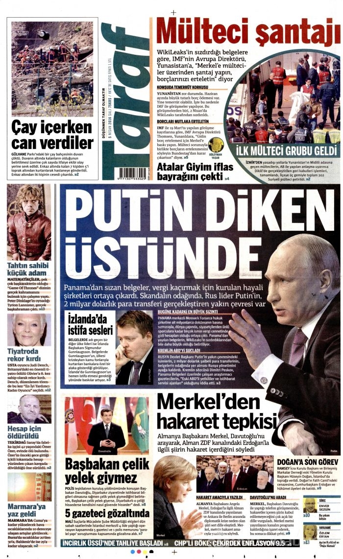 5 Nisan 2016 gazete manşetleri
