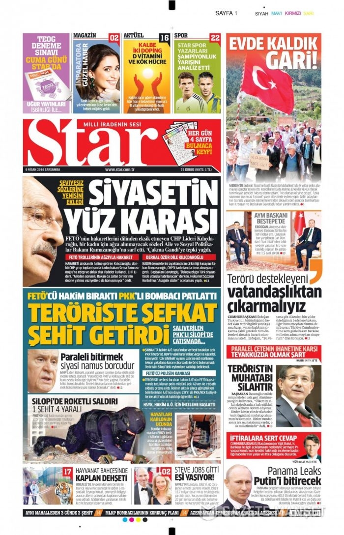 Günün gazete manşetleri - 6 Nisan 2016
