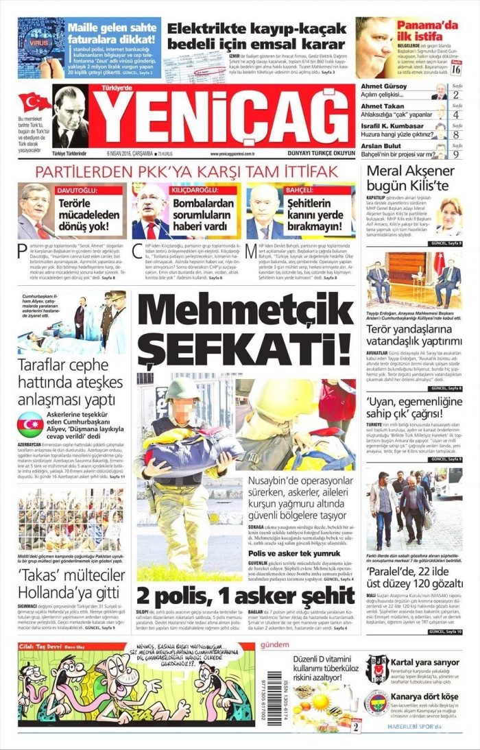 Günün gazete manşetleri - 6 Nisan 2016
