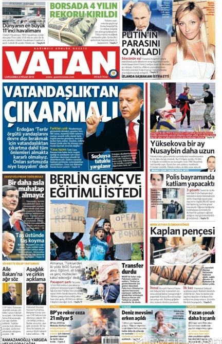 Günün gazete manşetleri - 6 Nisan 2016
