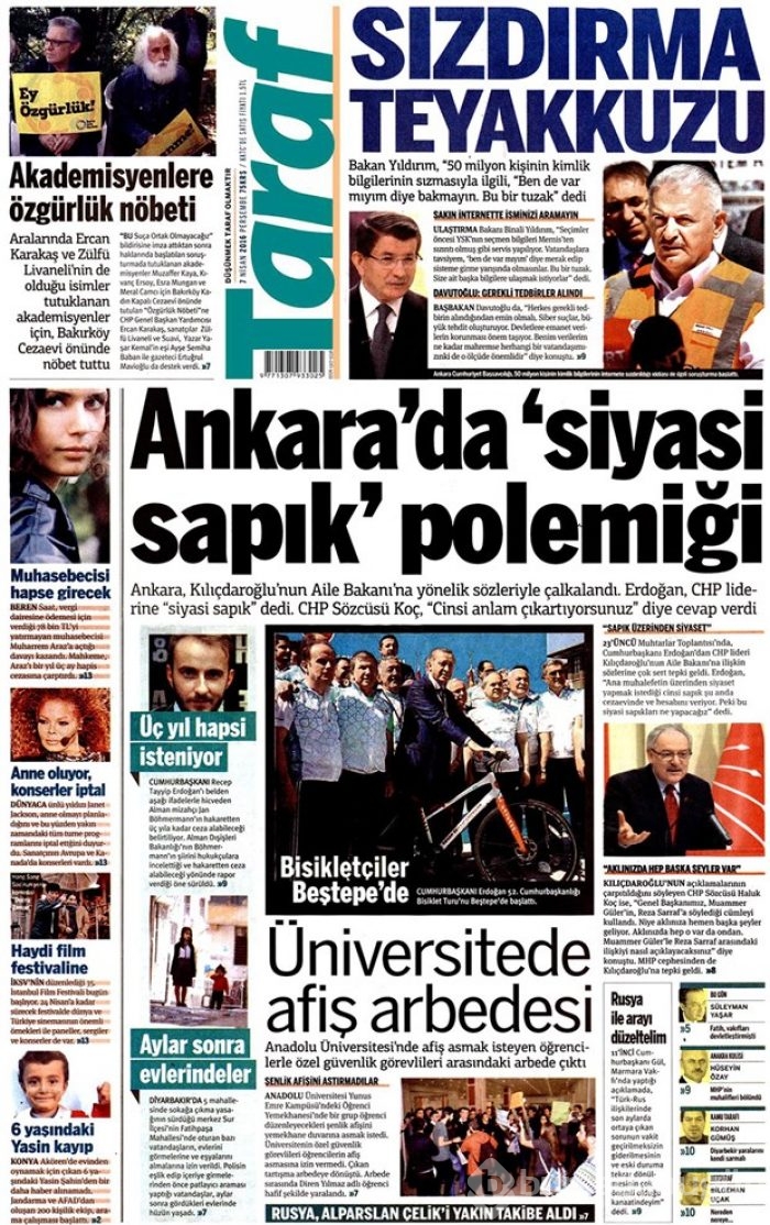 Günün gazete manşetleri - 7 Nisan 2016