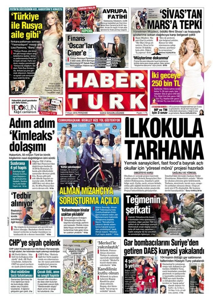 Günün gazete manşetleri - 7 Nisan 2016