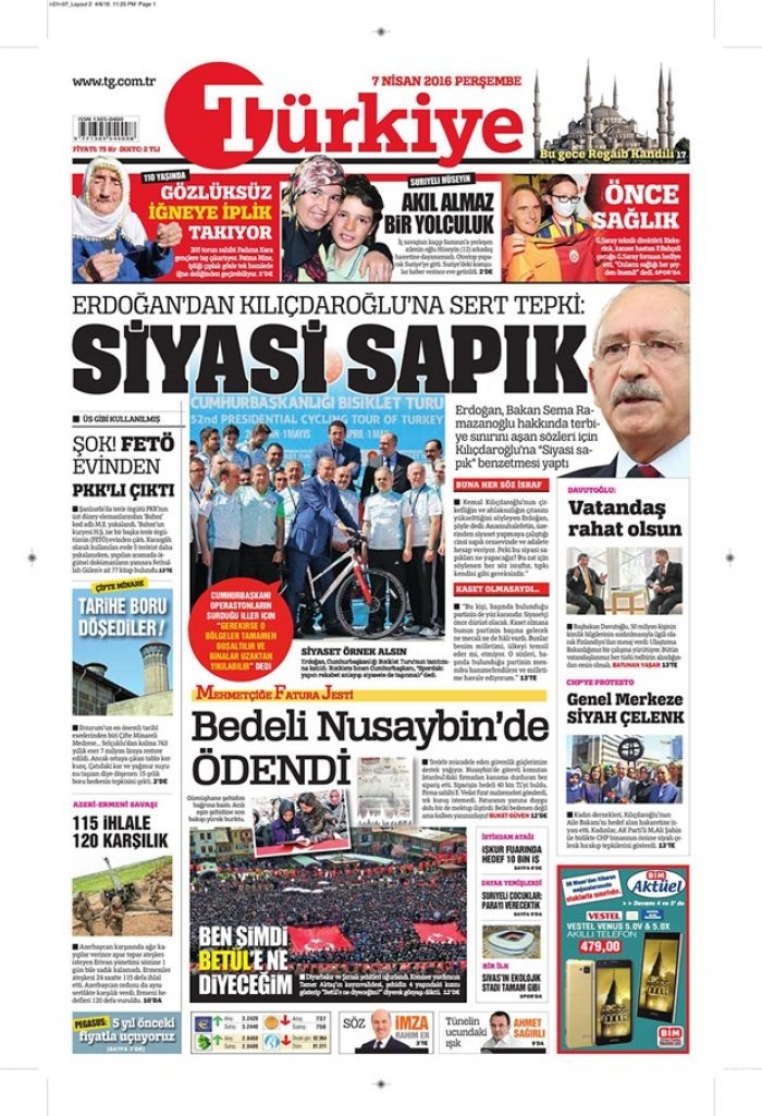 Günün gazete manşetleri - 7 Nisan 2016