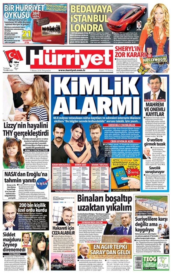 Günün gazete manşetleri - 7 Nisan 2016