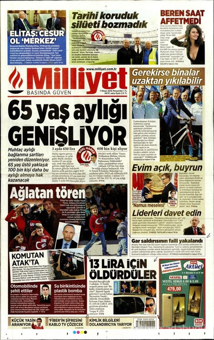 Günün gazete manşetleri - 7 Nisan 2016