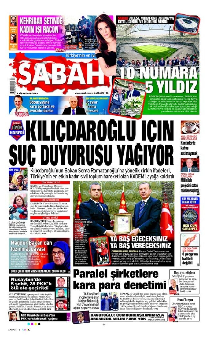 Günün gazete manşetleri - 8 Nisan 2016