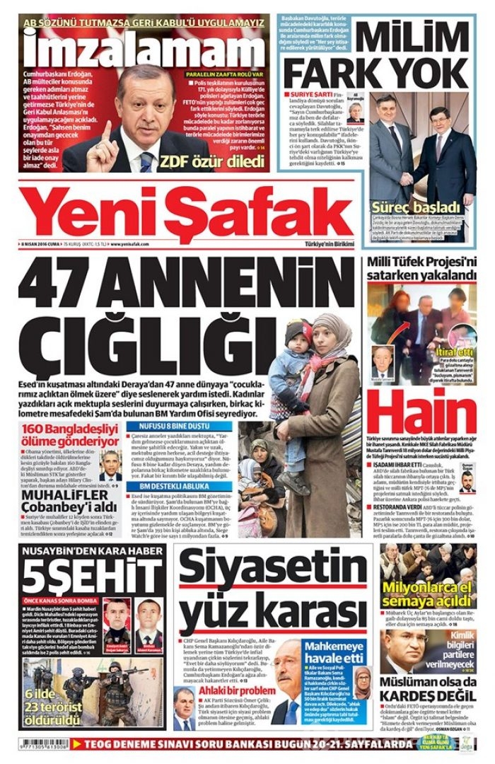 Günün gazete manşetleri - 8 Nisan 2016