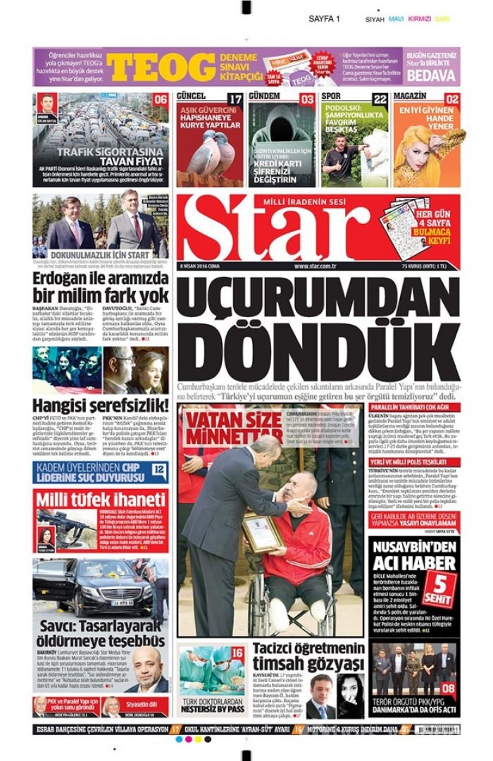 Günün gazete manşetleri - 8 Nisan 2016