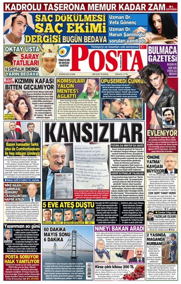 Günün gazete manşetleri - 8 Nisan 2016