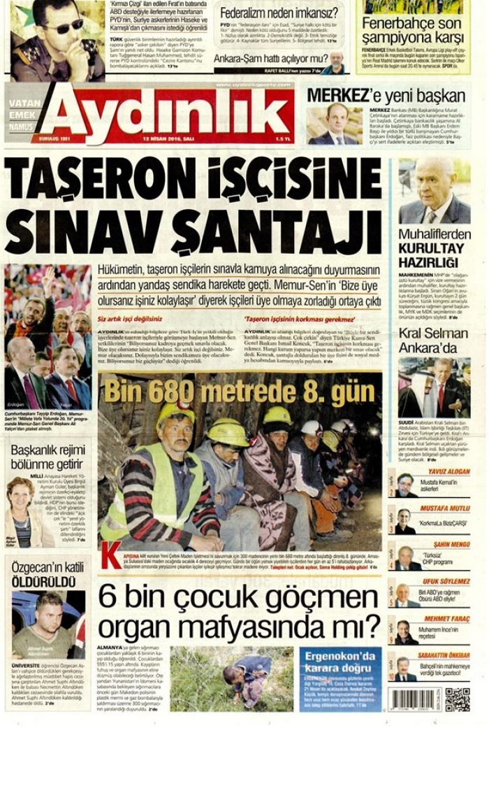Günün gazete manşetleri - 12 Nisan 2016