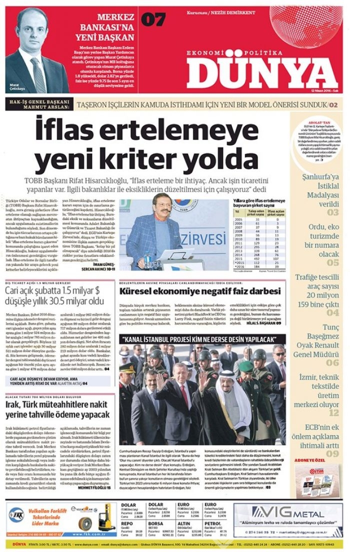 Günün gazete manşetleri - 12 Nisan 2016