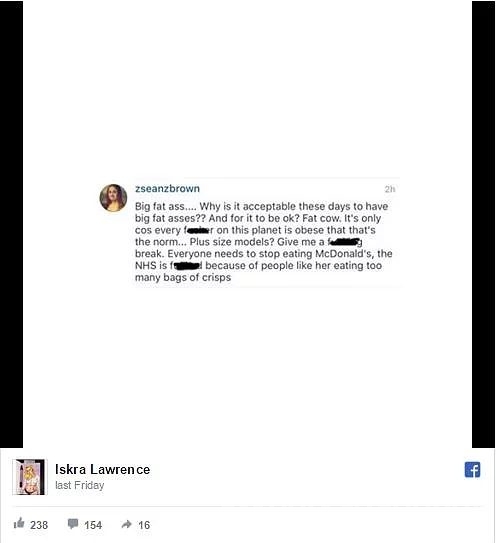 Iskra Lawrence'den şişko inek yanıtı