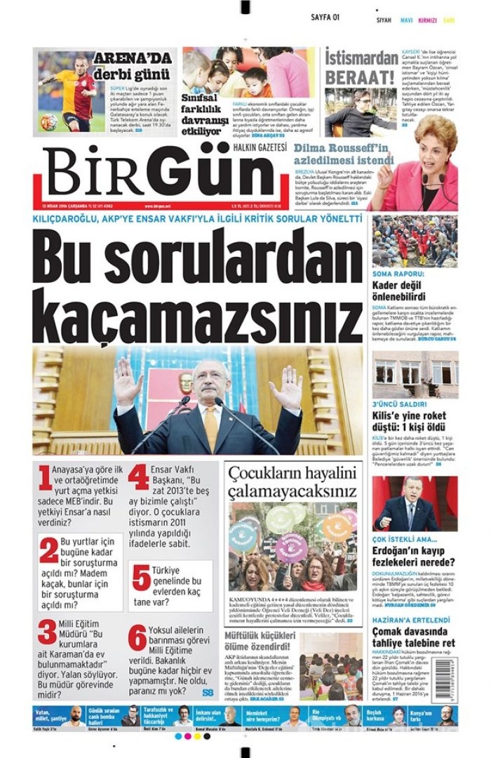 Günün gazete manşetleri - 13 Nisan 2016
