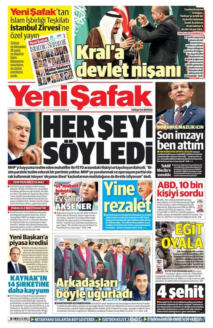 Günün gazete manşetleri - 13 Nisan 2016
