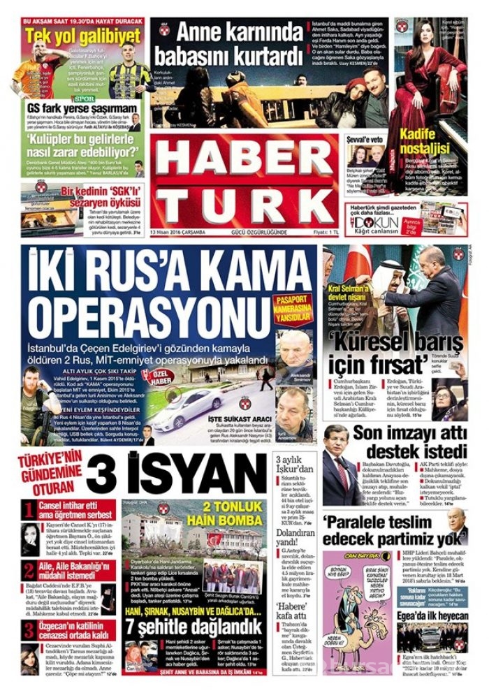 Günün gazete manşetleri - 13 Nisan 2016
