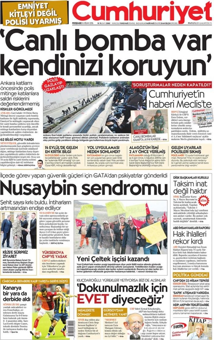 Günün gazete manşetleri - 14 Nisan 2016
