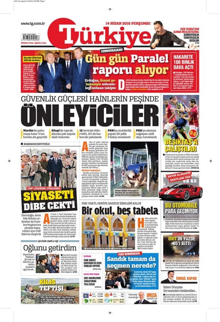 Günün gazete manşetleri - 14 Nisan 2016
