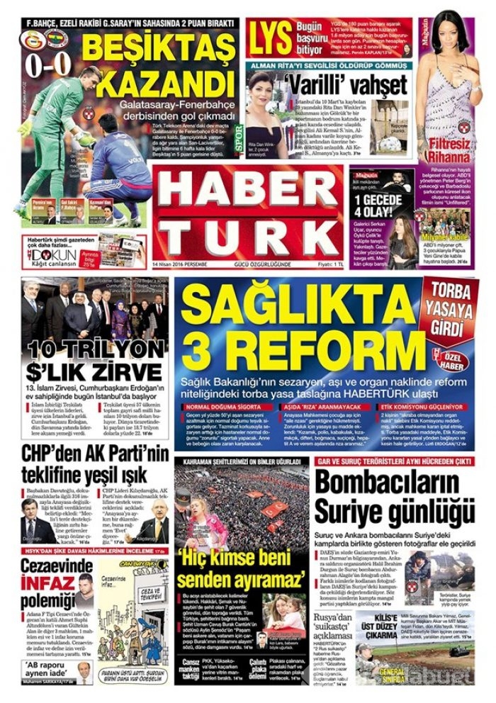 Günün gazete manşetleri - 14 Nisan 2016
