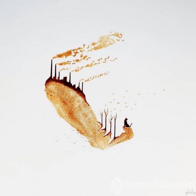 Bir fincan kahveyle sanat eserleri yaratan sanatçıdan 18 fotoğraf
