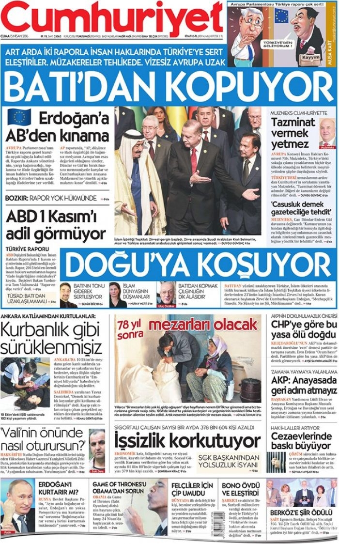 Günün gazete manşetleri - 15 Nisan 2016
