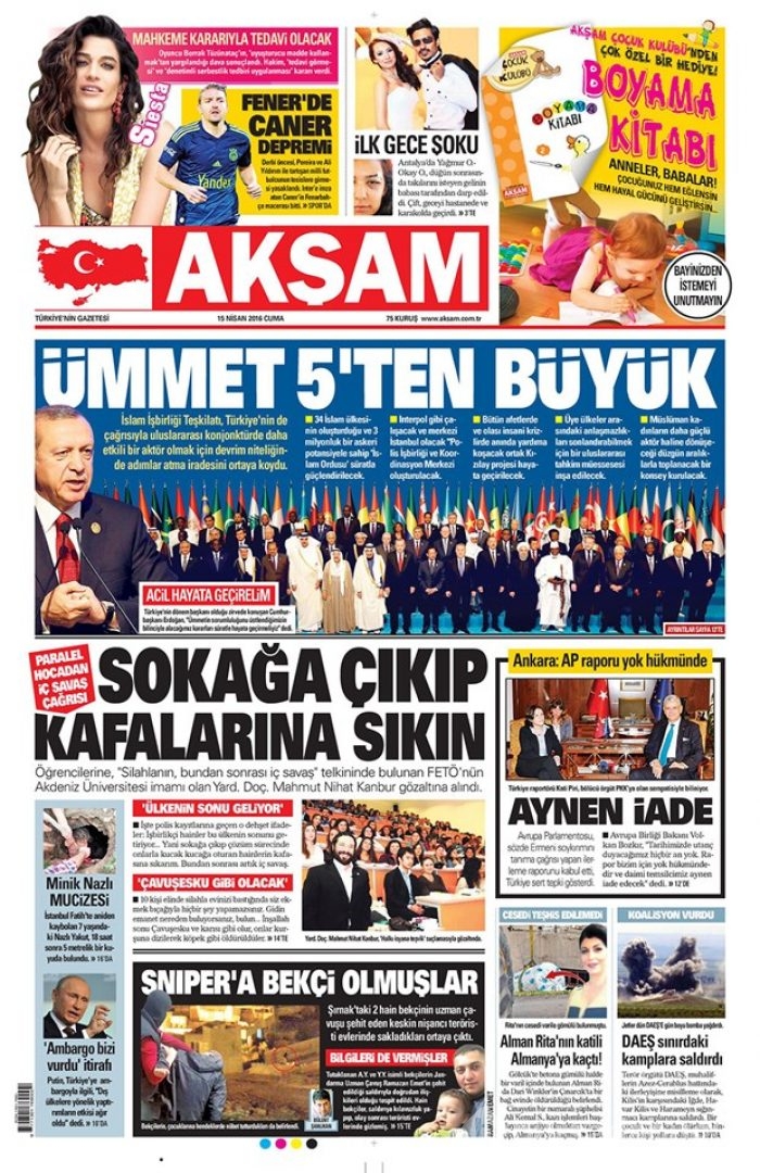 Günün gazete manşetleri - 15 Nisan 2016
