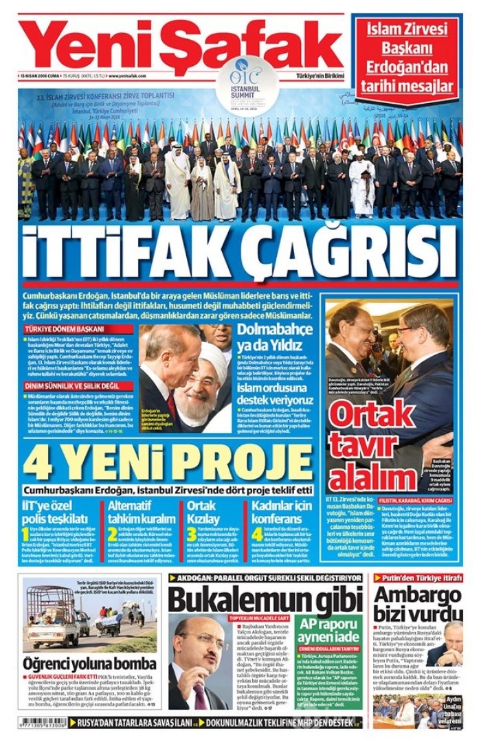 Günün gazete manşetleri - 15 Nisan 2016
