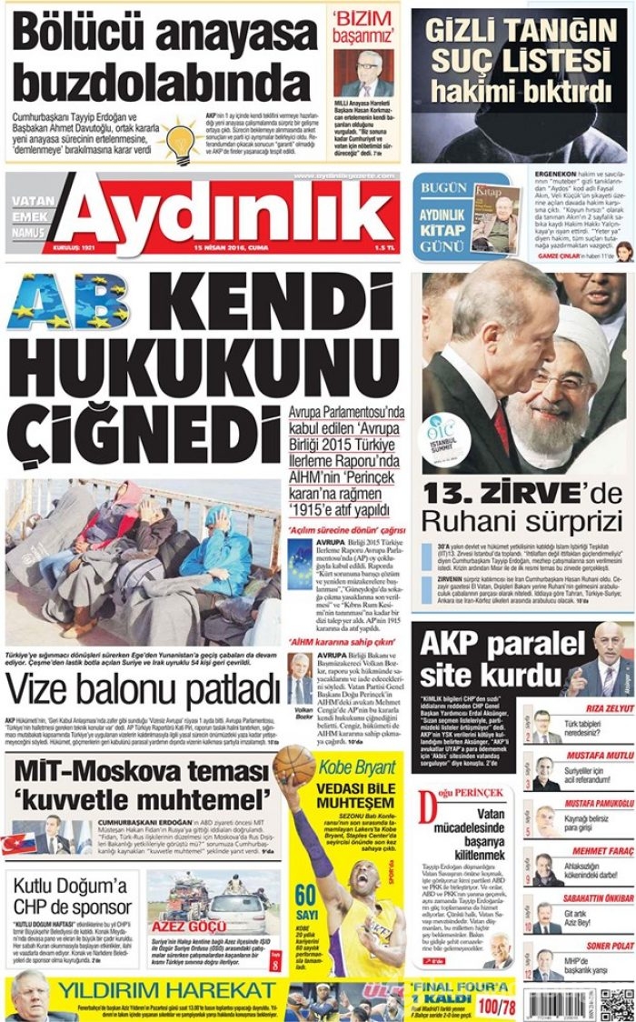 Günün gazete manşetleri - 15 Nisan 2016
