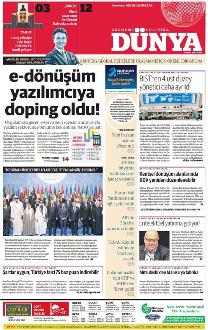 Günün gazete manşetleri - 15 Nisan 2016
